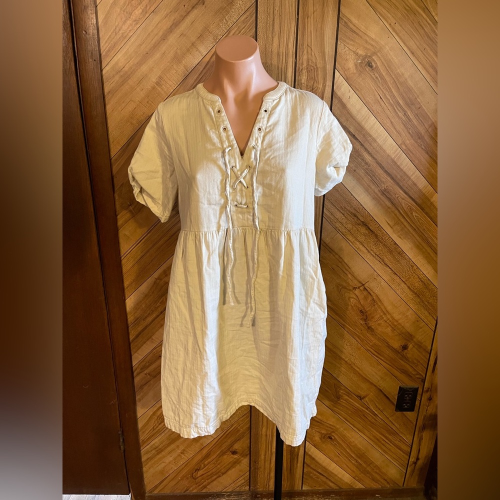 Old Navy Women’s Small Wishbone Lace Up Knee Length Twill Utility Shift Dress - Picture 3 of 8